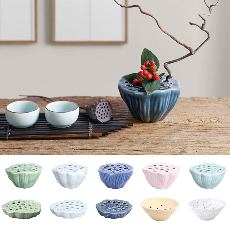 Ikebana Vase Kenzan - 1pcs Chinese Style Lotus Shape Ceramic